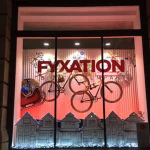 A bicycle window display in Milwaukee created by Retailworks Inc.